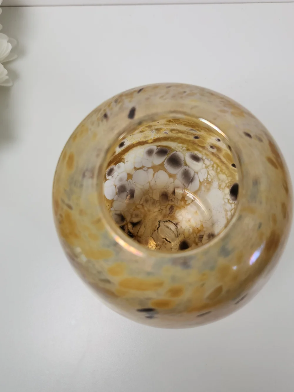 Vintage Hand Blown Iridescent Art Glass Vase, Signed | Confetti Glass Vessel